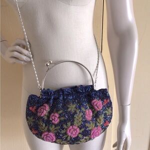 Navy blue floral beaded crossbody purse